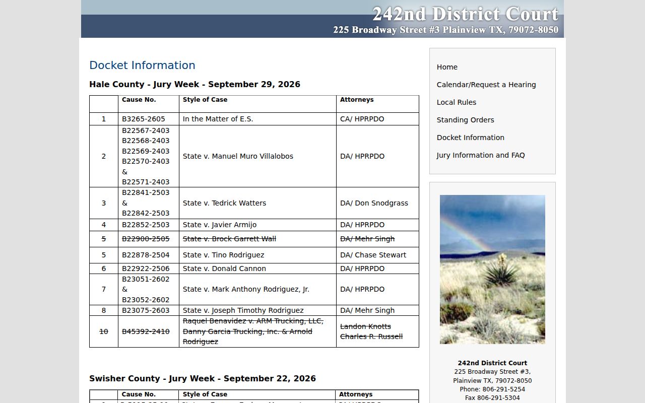 Swisher County criminal docket on the 242nd District Court site