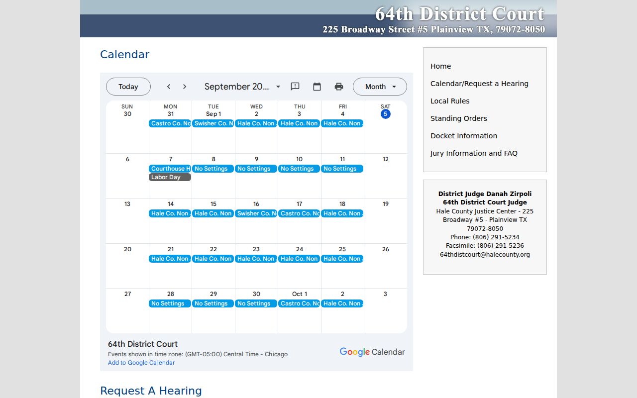 Swisher County criminal docket calendar request view