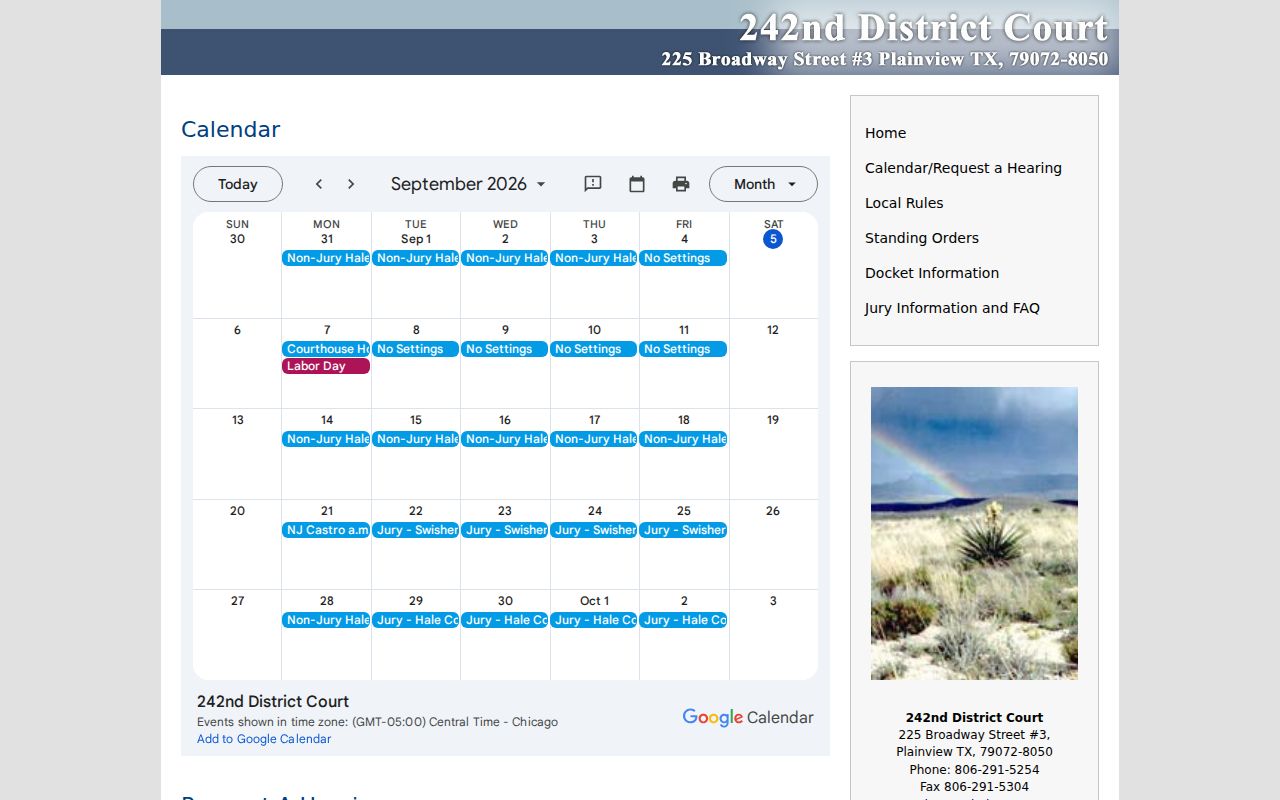Swisher County civil docket calendar and hearing-request page