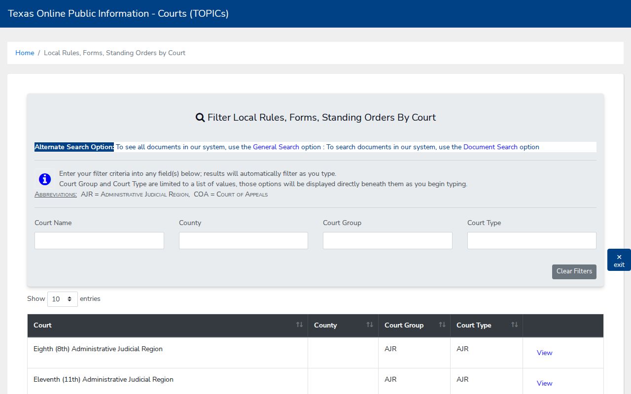 Swisher County civil docket local rules search filters