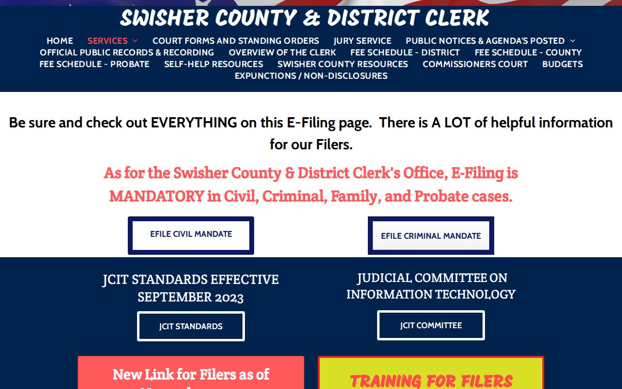 Swisher County civil docket filing instructions and size limit