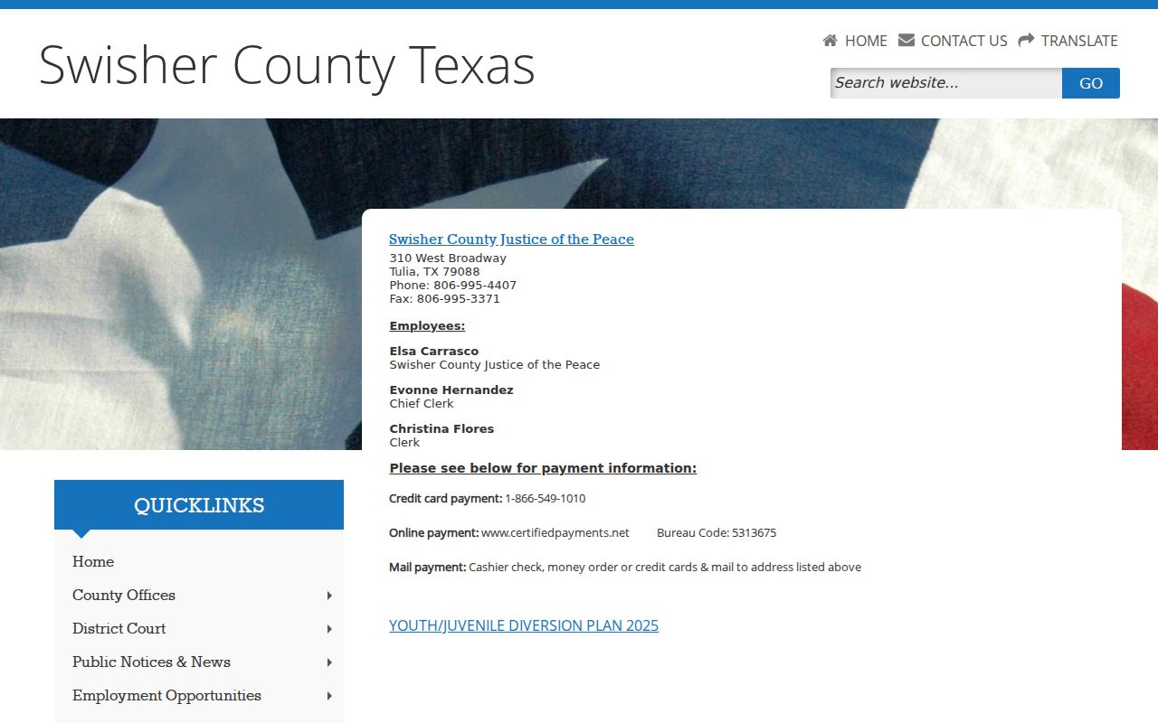 Swisher County traffic ticket Justice of the Peace contact route