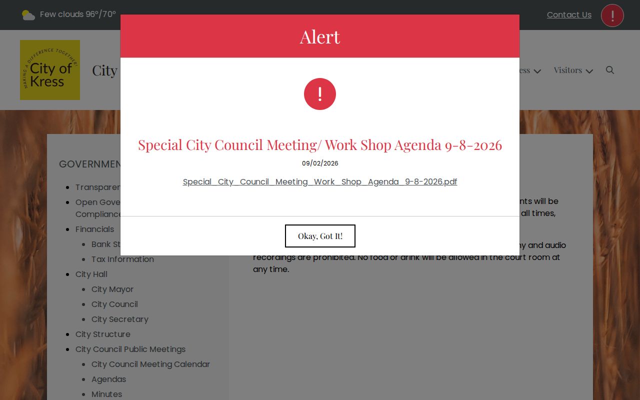 Kress court docket schedule and courtroom procedure rules
