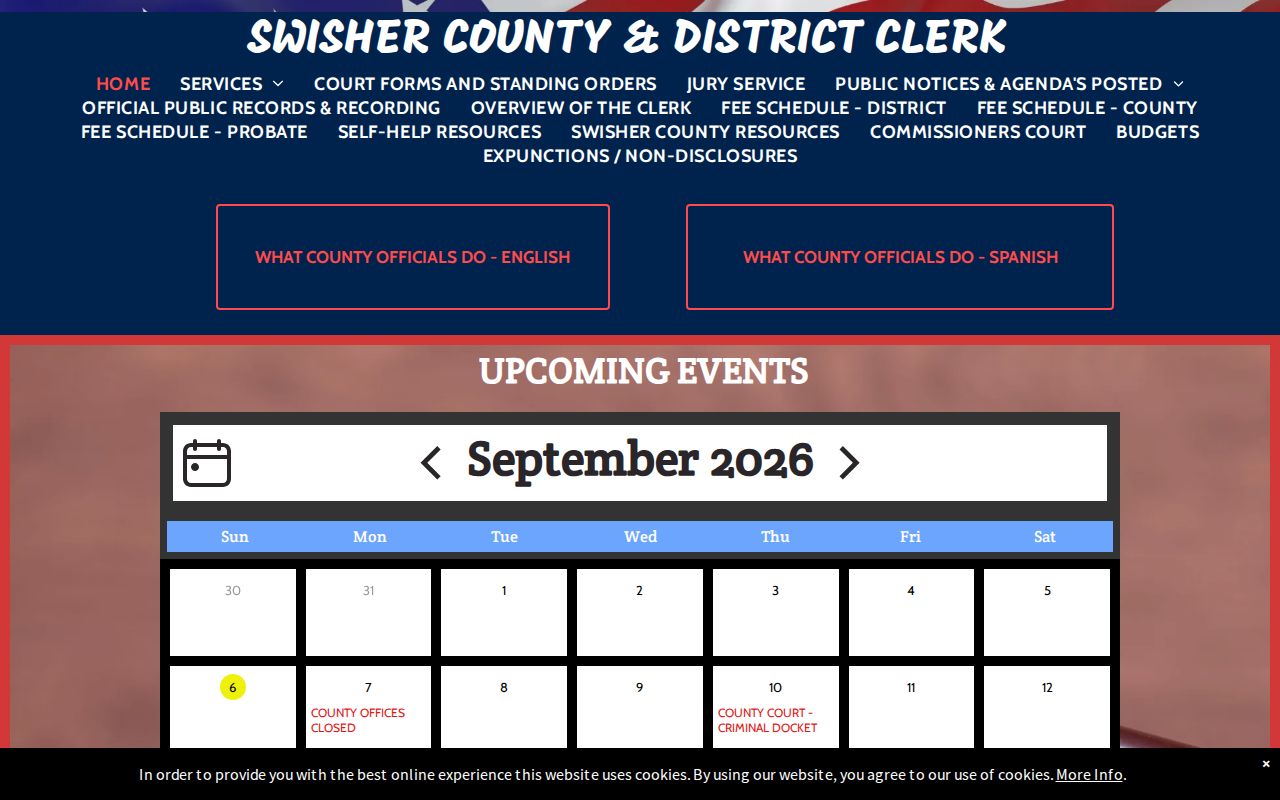 Swisher County court record clerk homepage and contact information