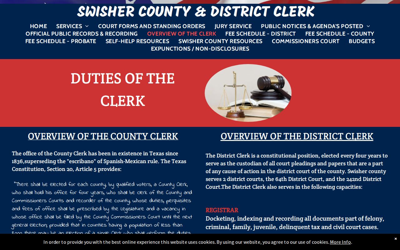 Swisher County court record duties of the County Clerk and District Clerk