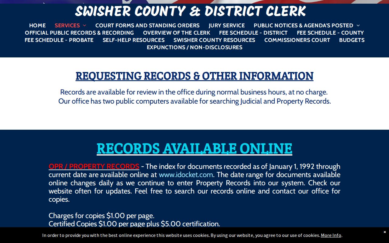 Swisher County court record review computers and copy fees